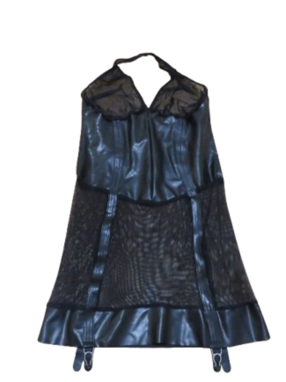 LEDAPOL DateX Tulle Corsage Suspenders Latex Mini Dress Black Medium Goth